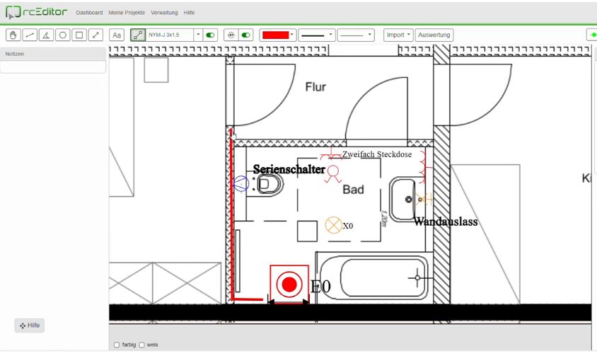 Elektrische Installationsplanung für Badezimmer.